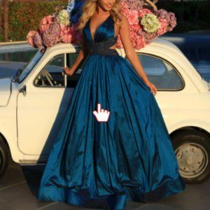 NEW Tarik Ediz style 50439 Navy Taffeta Ballgown